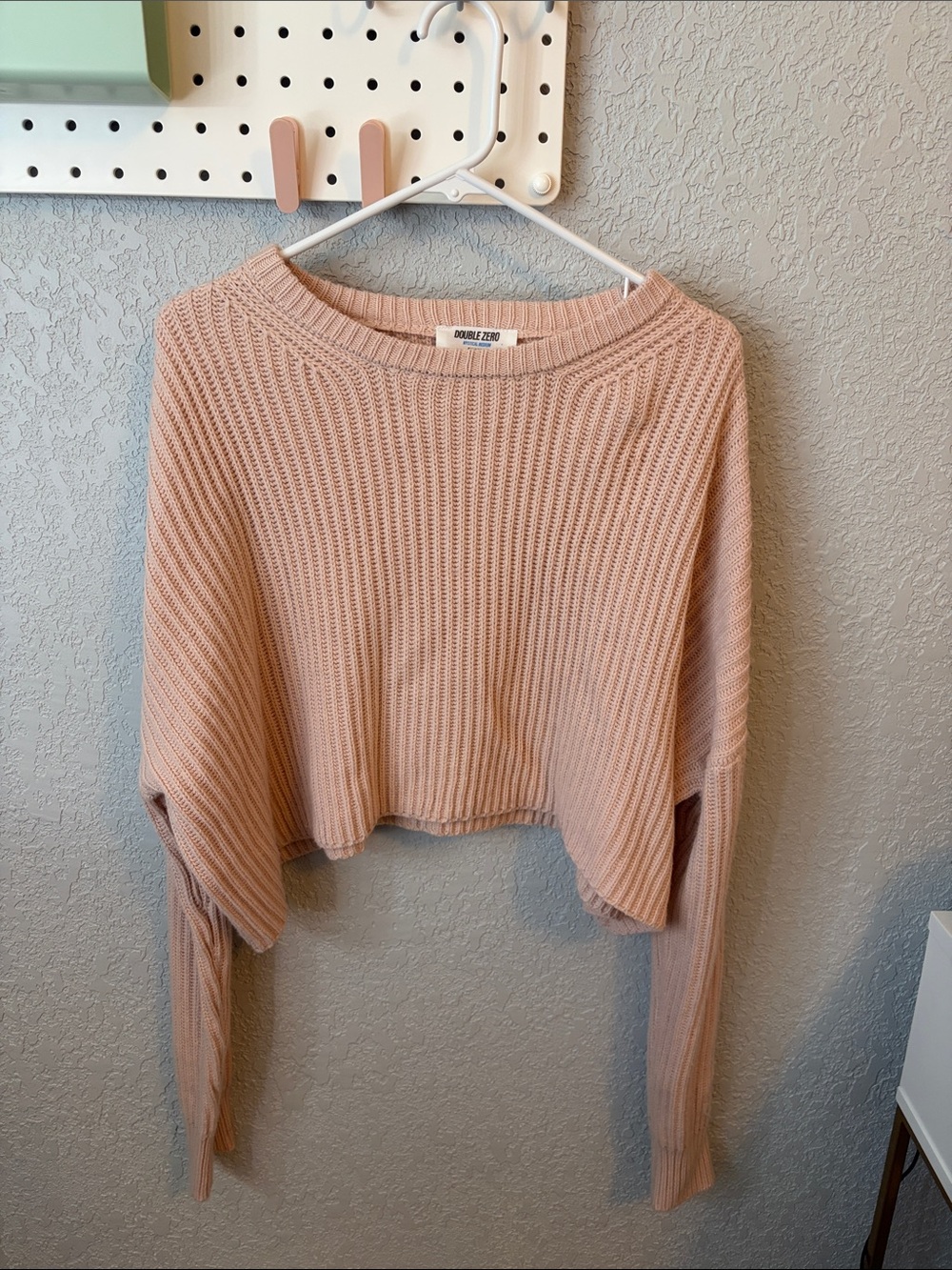 Double Zero Blush Pink Cropped Ribbed Sweater